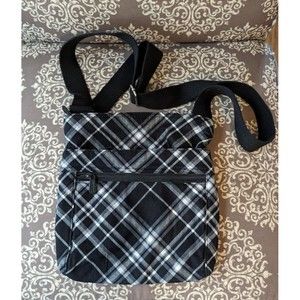 Thirty-One Crossbody Pick Me Plaid  Purse Handbag Black White  11.5" x 10.5"